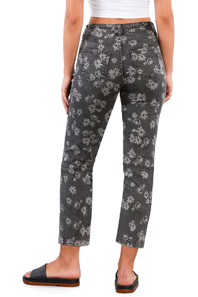 High Waist Slim Straight Leg Jeans, Alternate, color, GREY FLORAL DENIM
