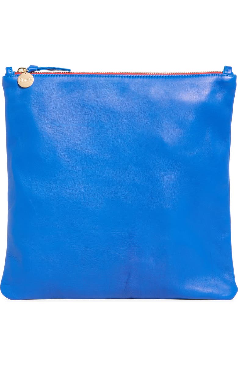 Clare V. L'et Leather Clutch, Main, color, Electric Blue
