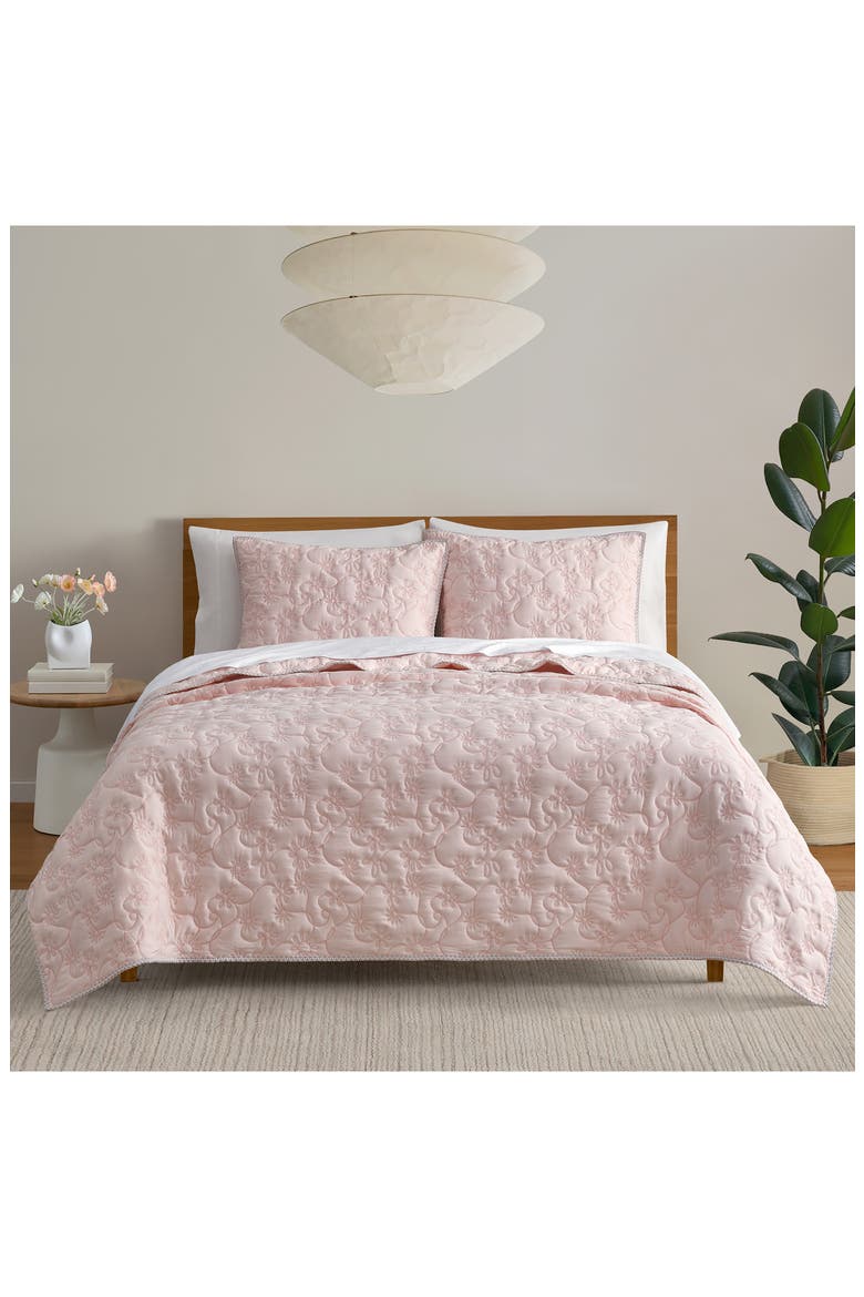 Botanic Embroidered Quilt & Shams Set, Alternate, color, SHELL/ CAMEO ROSE