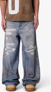 mnml Oil Stain Printed Relaxed Wide Leg Ripped Jeans