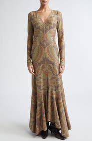 Etro Paisley Long Sleeve Terry Jersey Dress