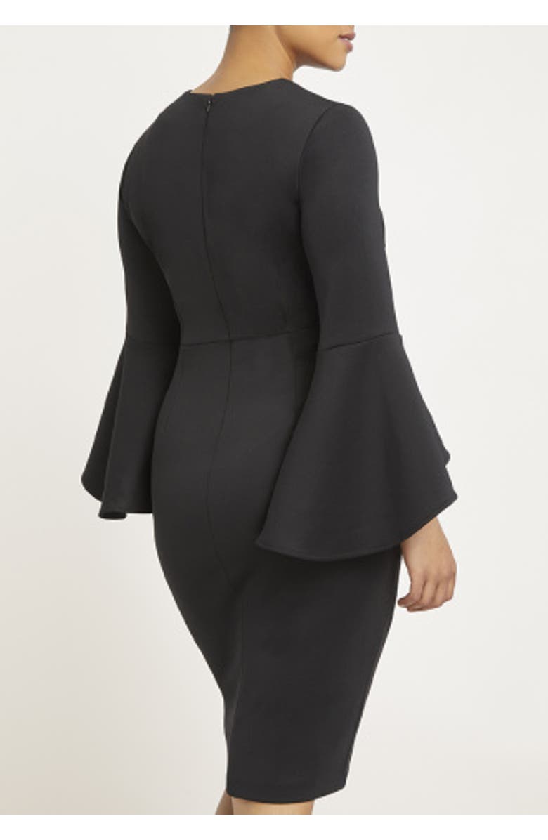 ELOQUII Bell Sleeve Scuba Crepe Dress, Alternate, color, Black