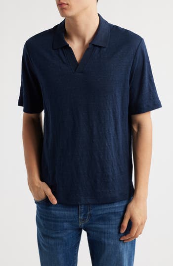 Nordstrom Linen Johnny Collar Polo In Blue