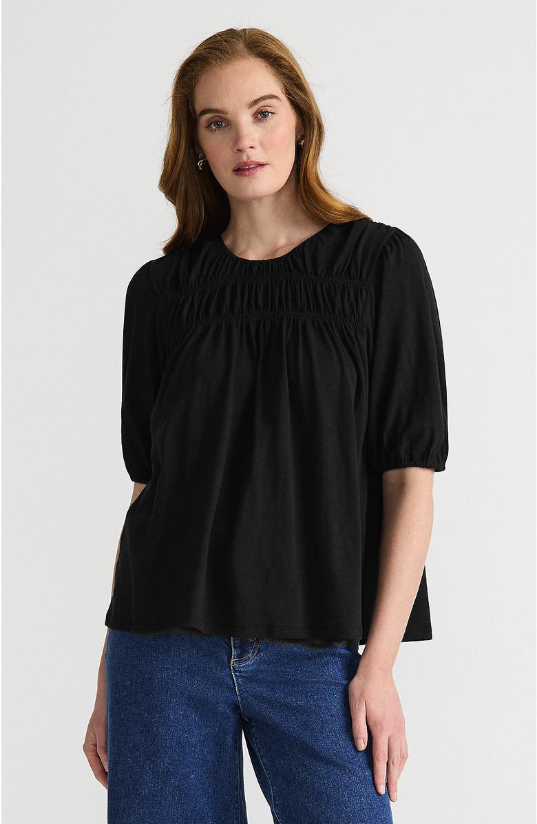 Lands' End Smocked Crew Puff Sleeve Top, Main, color,