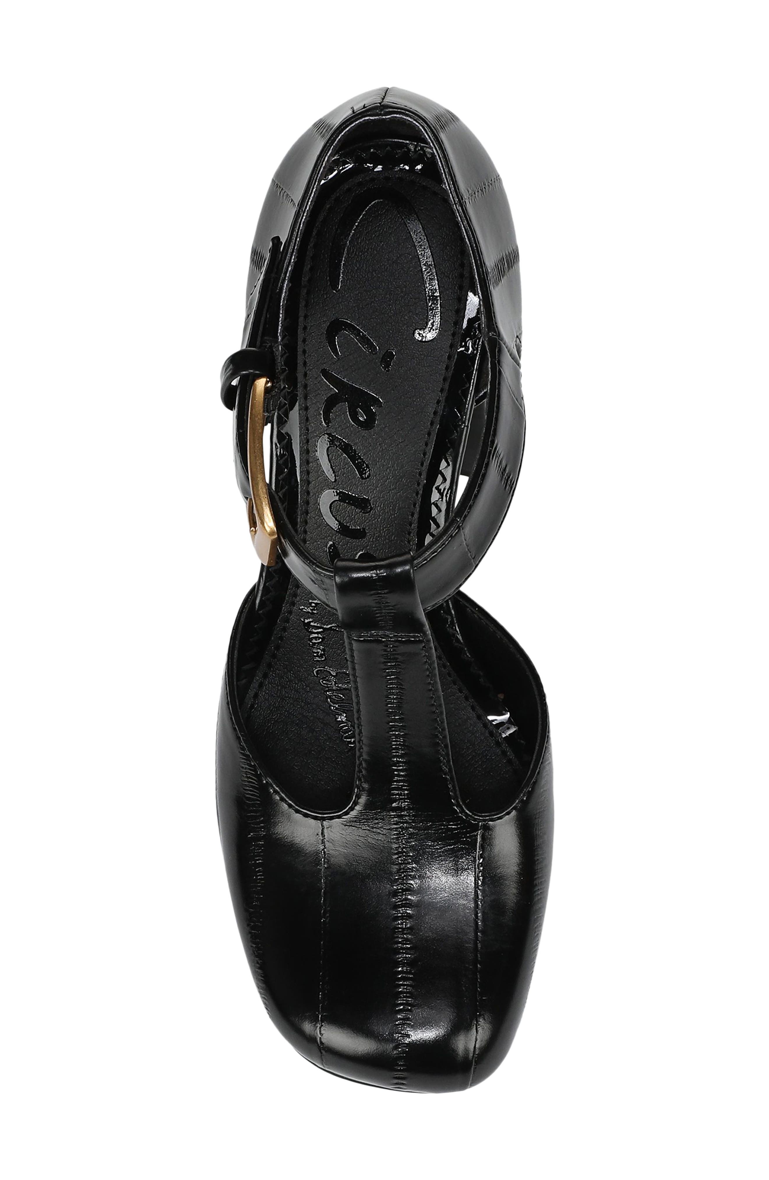 Idalia Croc Embossed Faux Leather T-Strap Pump, Alternate, color, BLACK