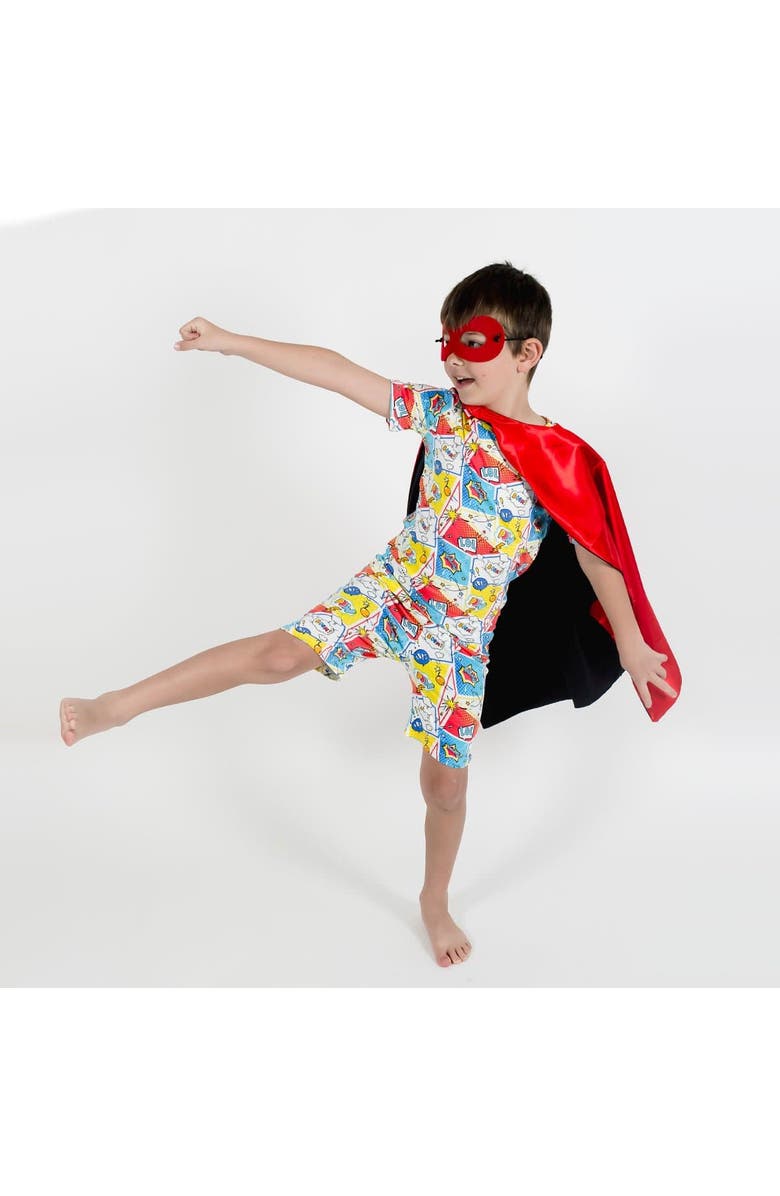 Bellabu Bear Comic Hero Kids 2-Piece Short Sleeve & Shorts Pajama Set, Alternate, color, Comic Hero