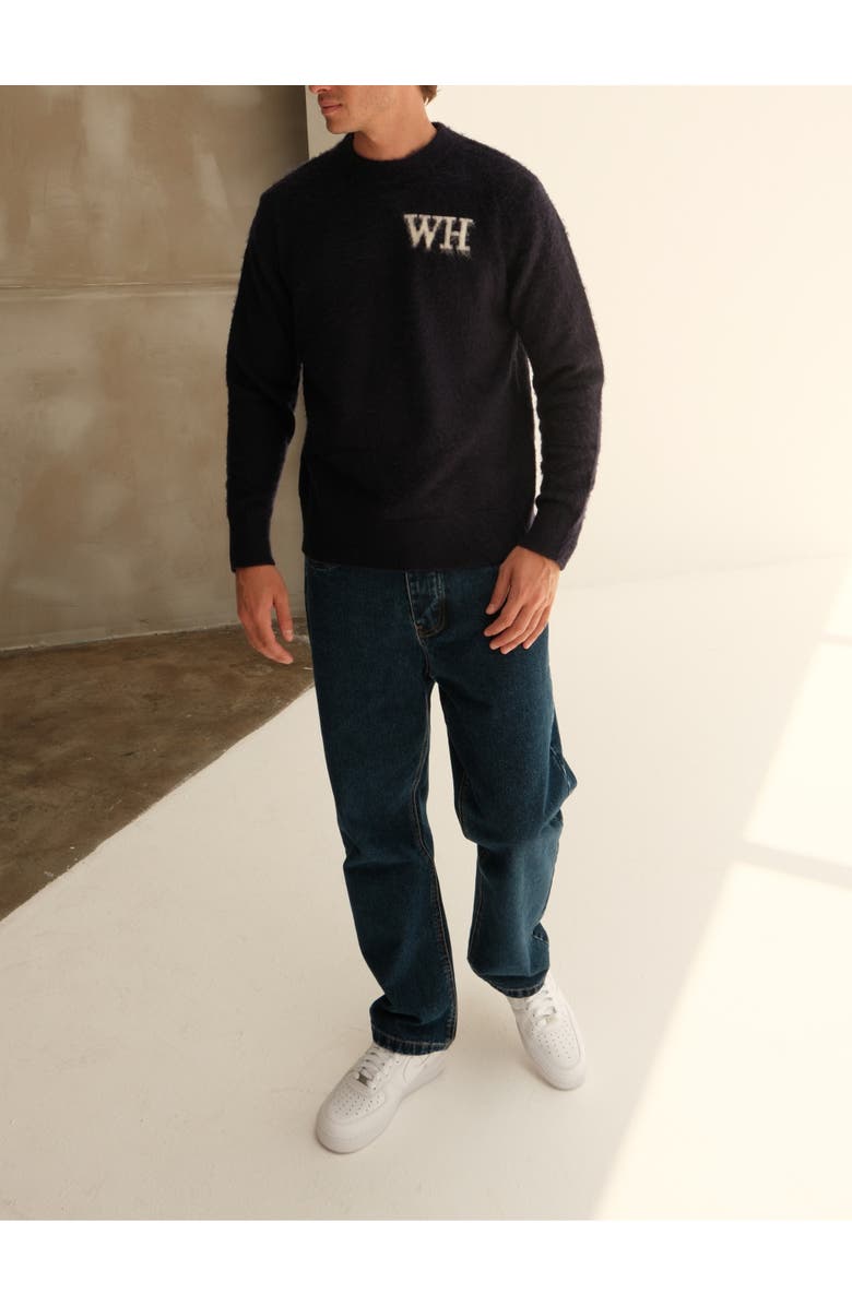 Walker & Hunt Crew Neck Logo Sweater, Alternate, color, Black