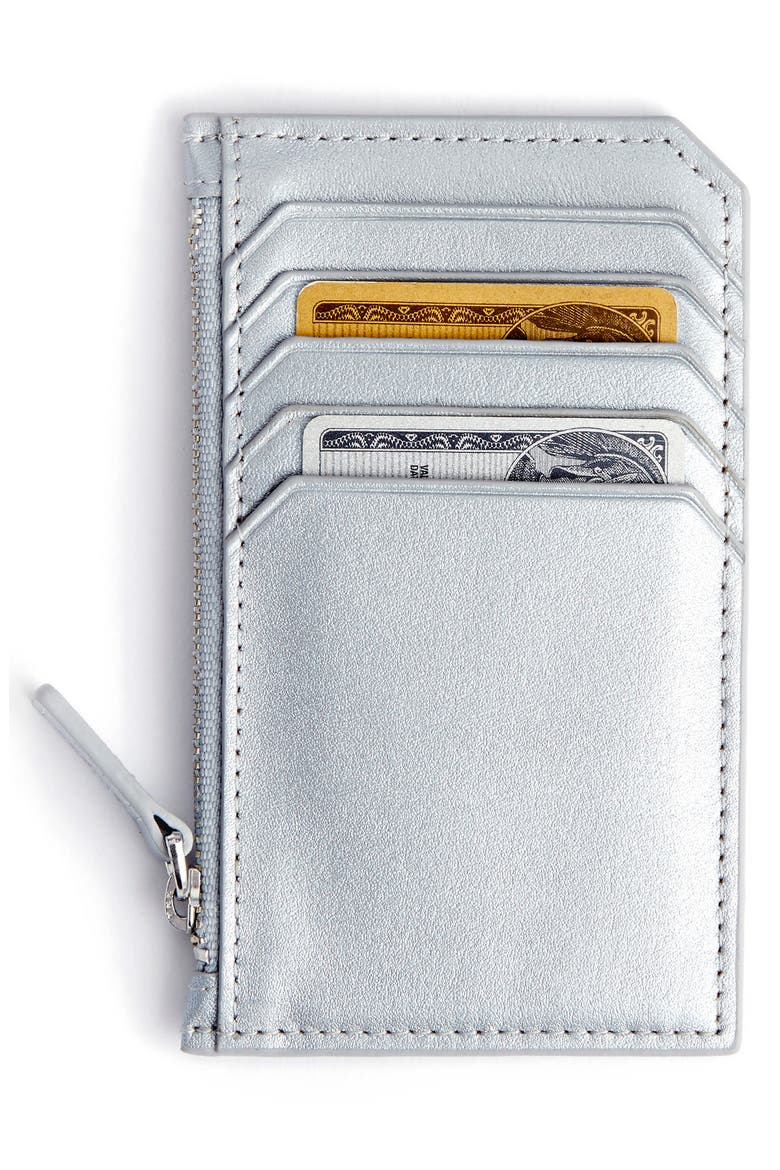 Zip Leather Card Case, Alternate, color, SILVER