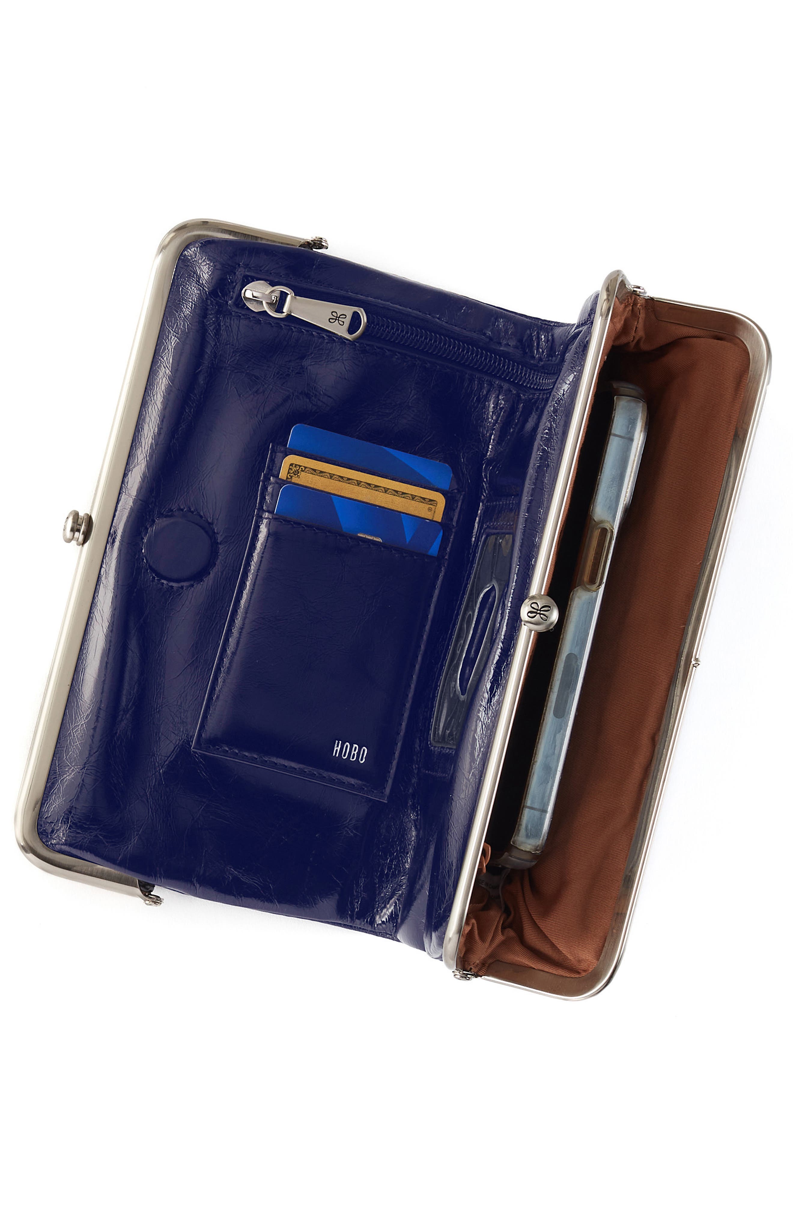 HOBO Lauren Leather Double Frame Clutch, Alternate, color, Winter Violet