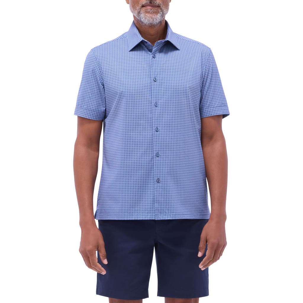 Bugatchi Milo Ooohcotton® Print Short Sleeve Button-up Shirt In Blue