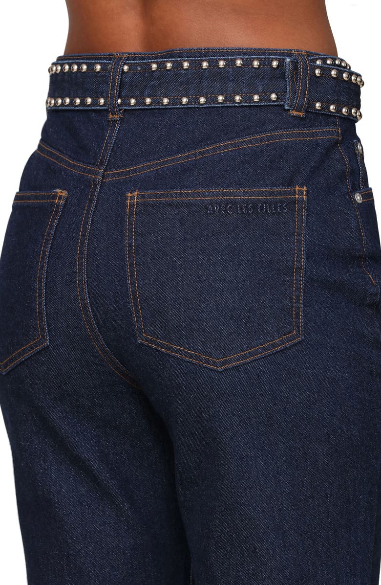 Avec Les Filles Studded Belt High Waist Flare Leg Jeans, Alternate, color, Dark Rinse Wash