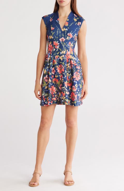 Floral Cap Sleeve Fit & Flare Dress