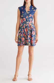 Vince Camuto Floral Cap Sleeve Fit & Flare Dress