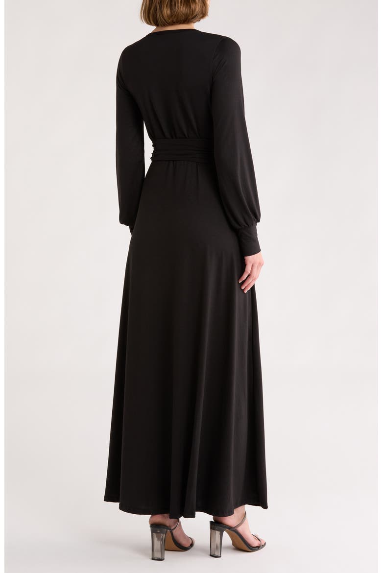 Long Sleeve Wrap Maxi Dress, Alternate, color, BLACK