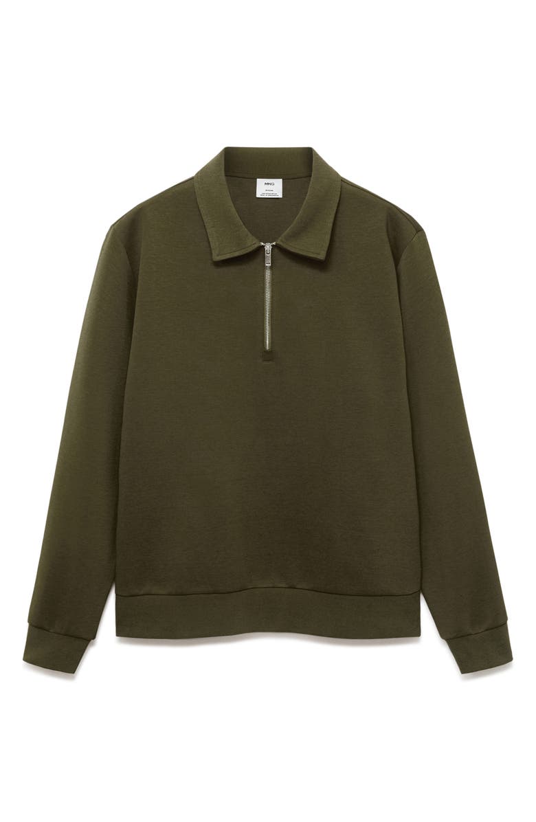 MANGO Regular Fit Quarter Zip Sweater, Alternate, color, Olive Green