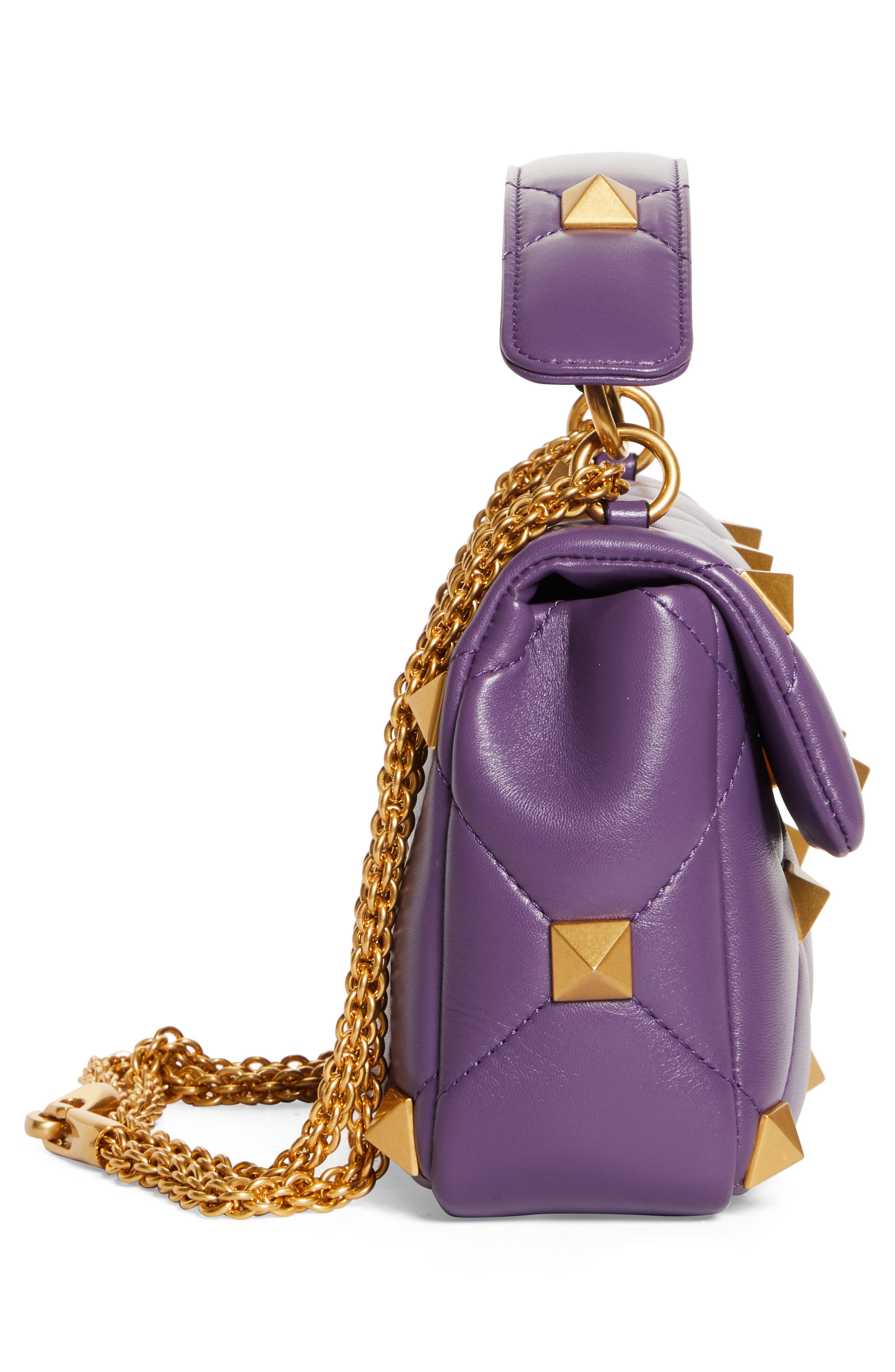 Valentino Garavani Medium Roman Stud Matelassé Leather Shoulder Bag, Alternate, color, 