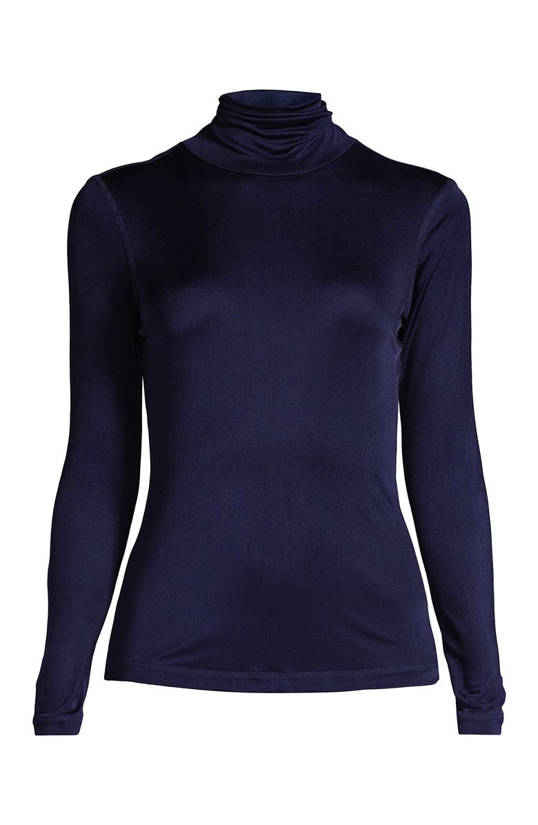 Lands
 End Silk Interlock Turtleneck Long Underwear Top, Alternate, color, Deep Sea Navy