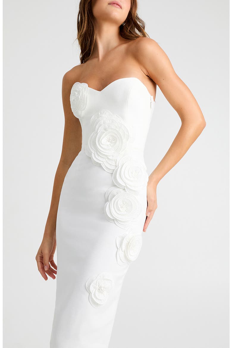 Kaia Floral Appliqué Strapless Dress, Alternate, color, OFF WHITE