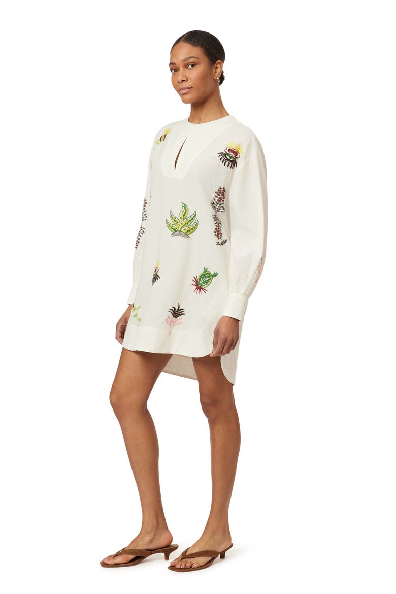 Embroidered Long Sleeve Cotton & Linen Shift Dress, Alternate, color, EGGNOG