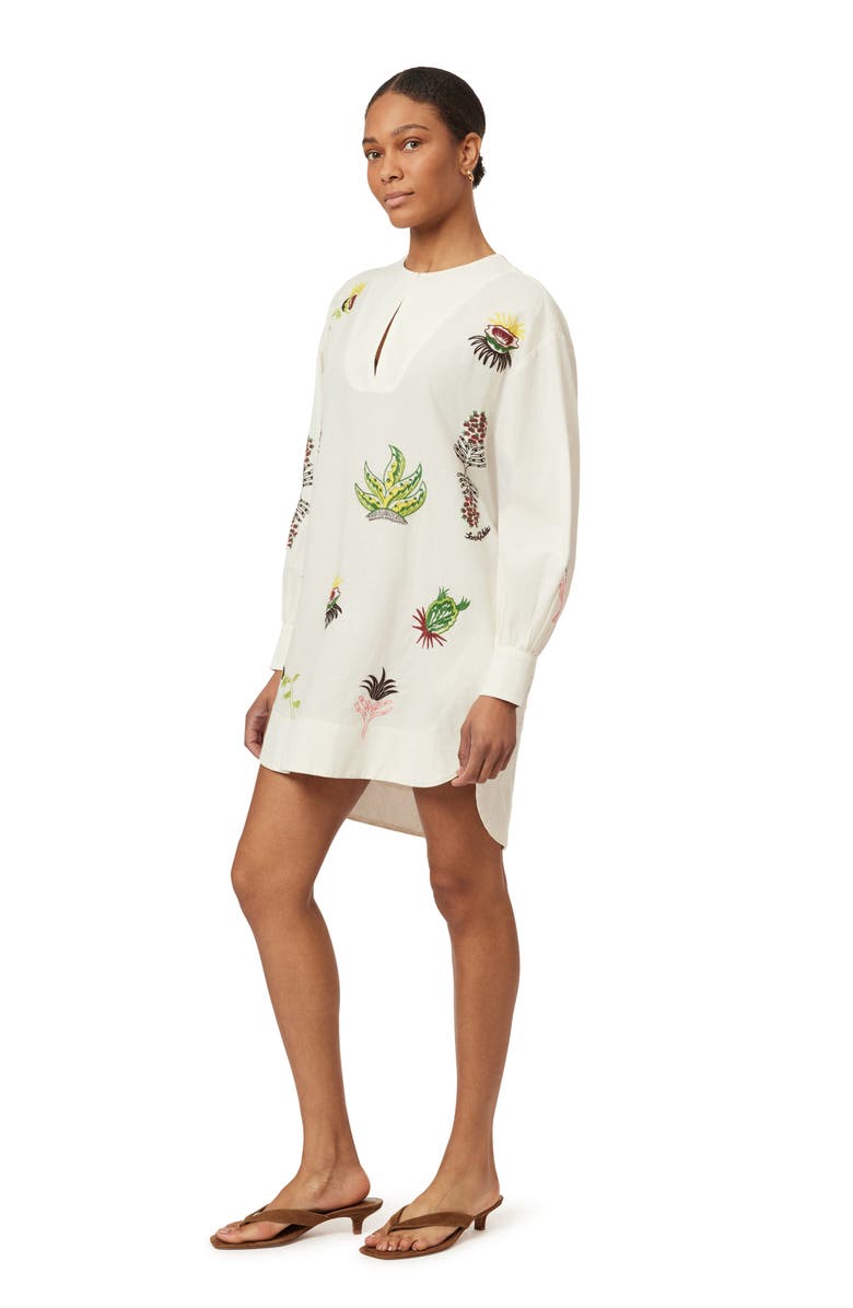 Scotch & Soda Embroidered Long Sleeve Cotton & Linen Shift Dress, Alternate, color, Eggnog