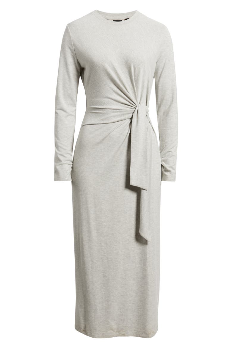 Erlot Side Tie Long Sleeve Midi Dress, Alternate, color, LIGHT/ PASTEL GREY