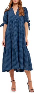 English Factory Gingham Tiered Midi Dress