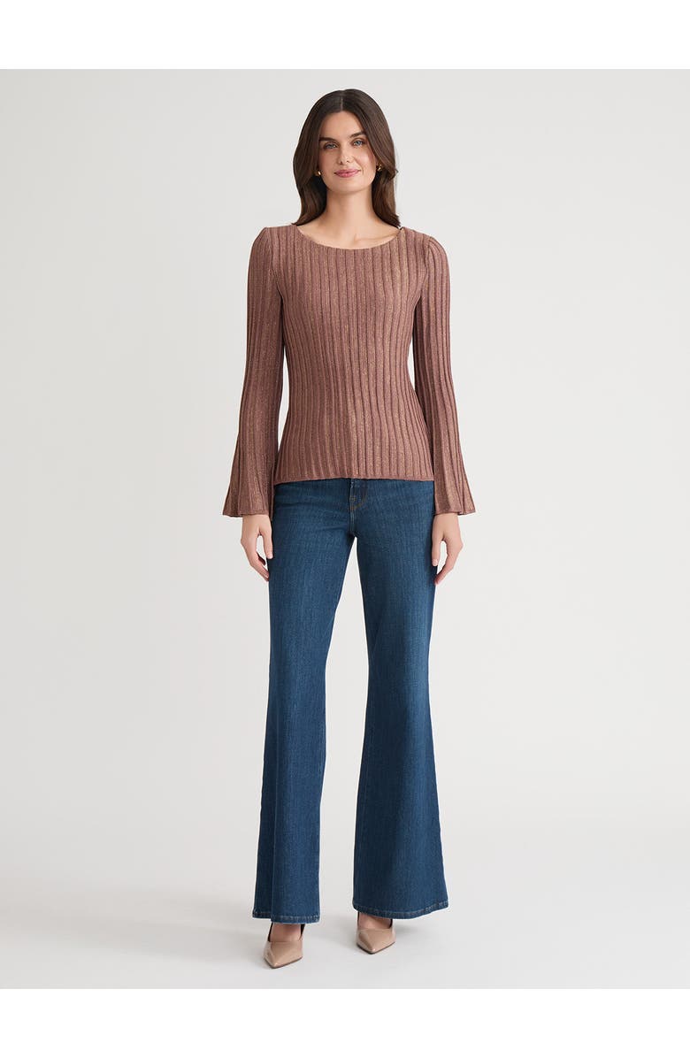 Misook Lurex Bell Sleeve Soft Knit Tunic, Main, color, Midnight Umber