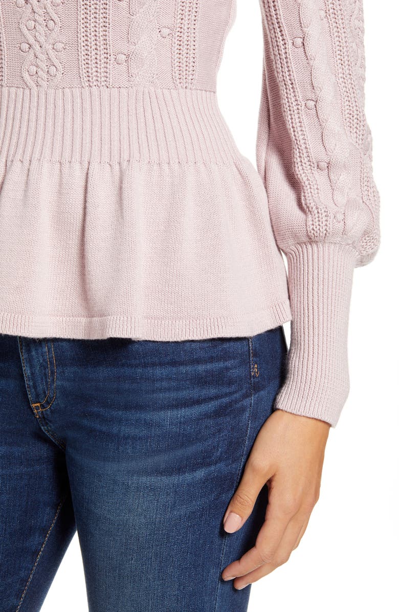 Rachel Parcell Cable Bobble Peplum Cotton Blend Sweater, Alternate, color, 