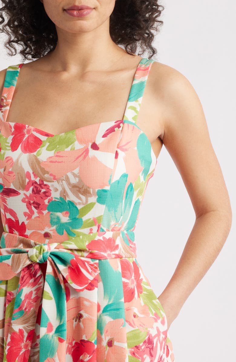 Julia Jordan Floral Belted Dress, Alternate, color, Ivory Multi