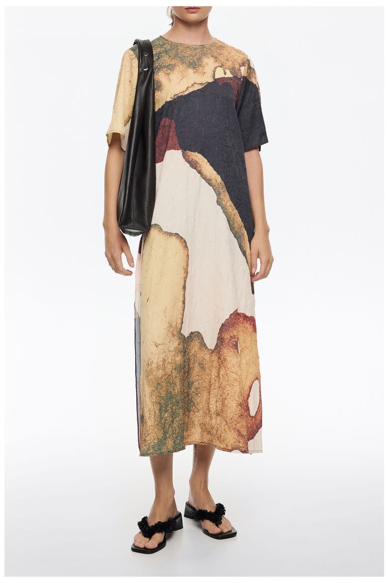 Abstract Straight Cut Maxi Dress With Cut-Outs, Alternate, color, ABSTRACT LIGHT YELLOW