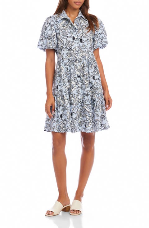 Karen Kane Tiered Puff Sleeve Shirtdress (Regular & Petite)