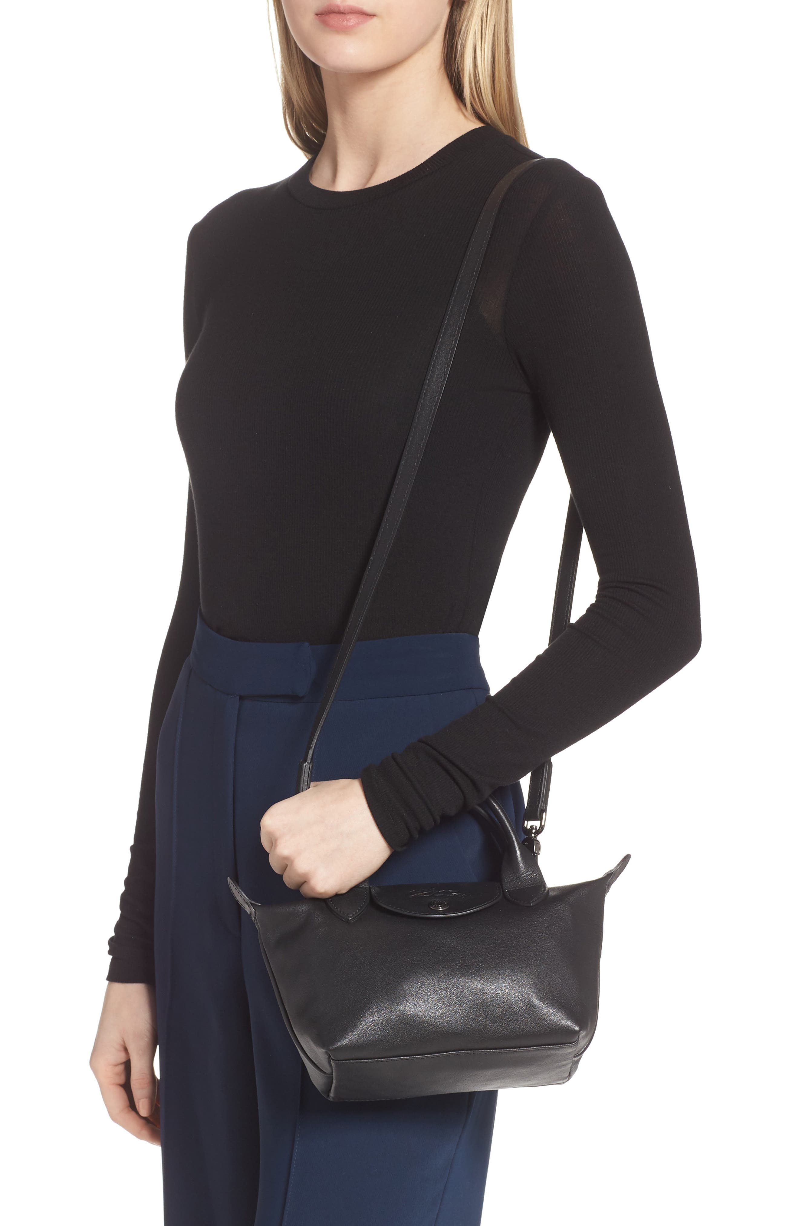 Longchamp Mini Le Pliage Cuir Leather Top Handle Bag, Alternate, color, 