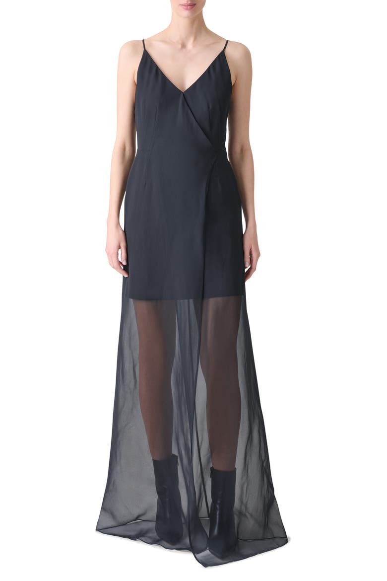 Double Face Silk & Cotton Blend Gown, Main, color, BLACK