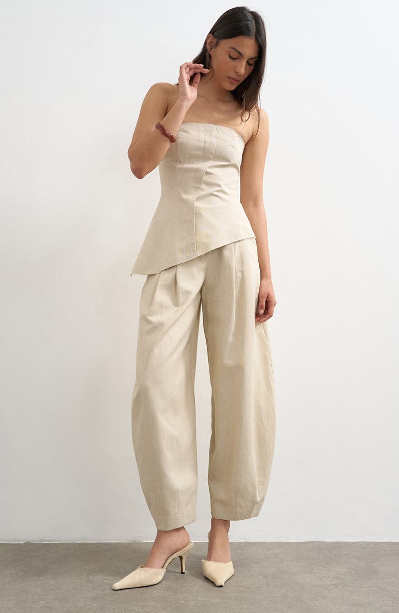 Topshop Asymmetric Raw Hem Strapless Top, Alternate, color, Brown