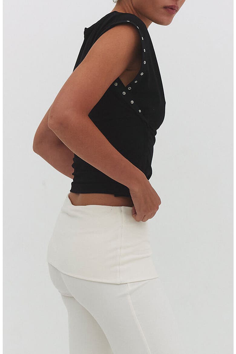 Snap Detail Convertible Cap Sleeve T-Shirt, Alternate, color, BLACK