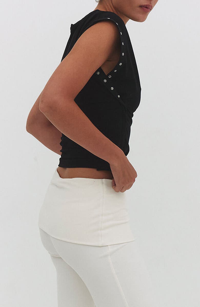 Find Me Now Snap Detail Convertible Cap Sleeve T-Shirt, Alternate, color, Black