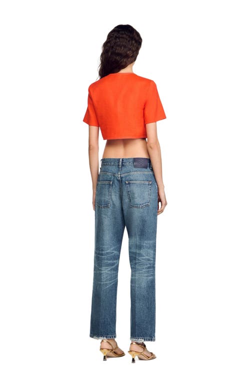 Sandro Linen-blend Tailored Cut-out Top In Orange