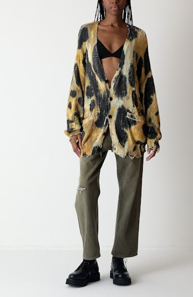 MakeMeChic Women's Leopard Print Cardigan Sweater Long