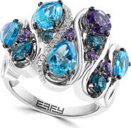 EFFY Sterling Silver Amethyst, Blue Topaz, London Blue Topaz & Diamond Ring - 0.07ct.