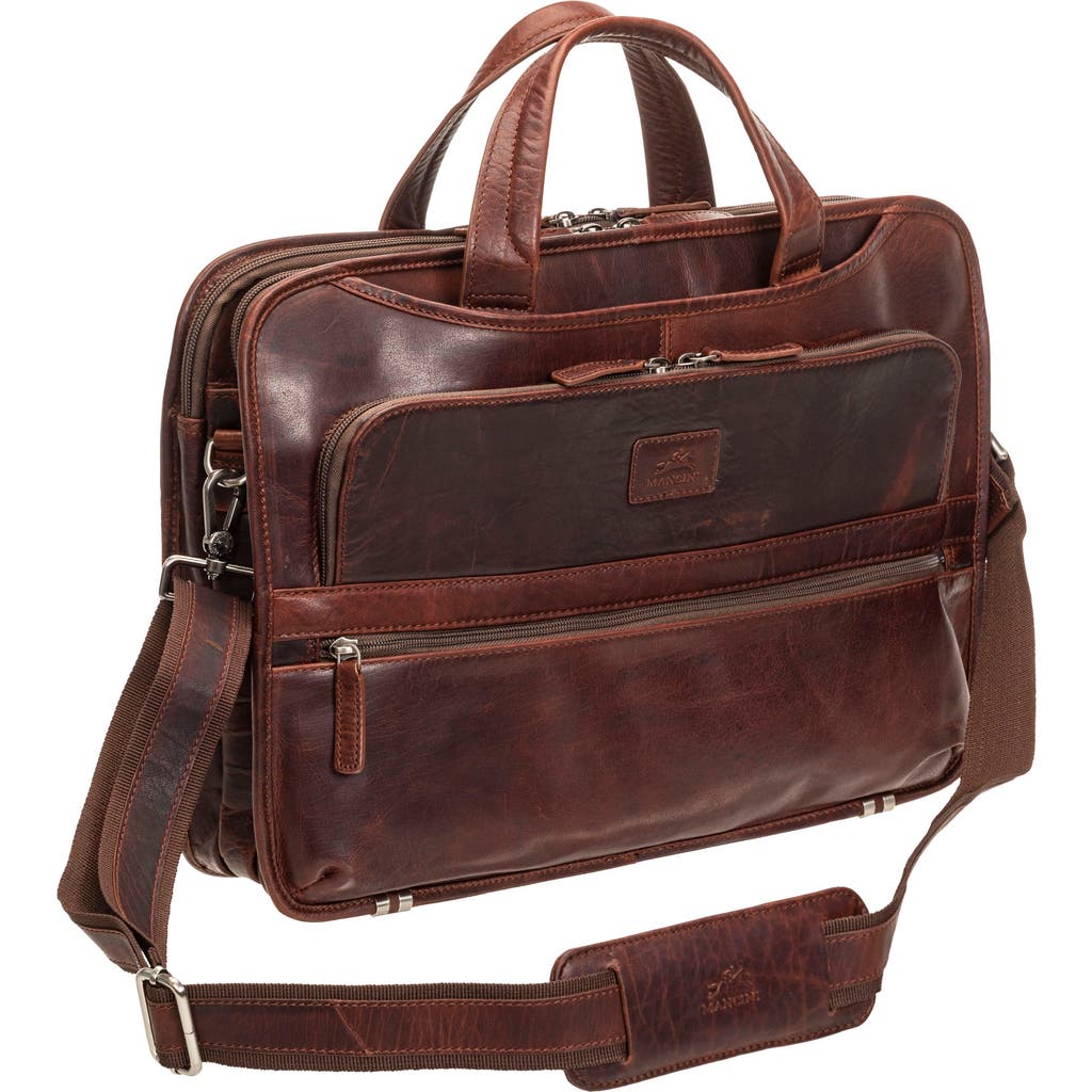Mancini Triple Compartment Leather Briefcase In Brown