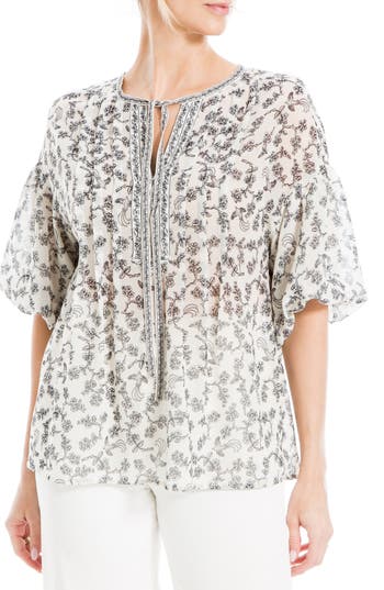 Max Studio Puff Sleeve Pintuck Top In White