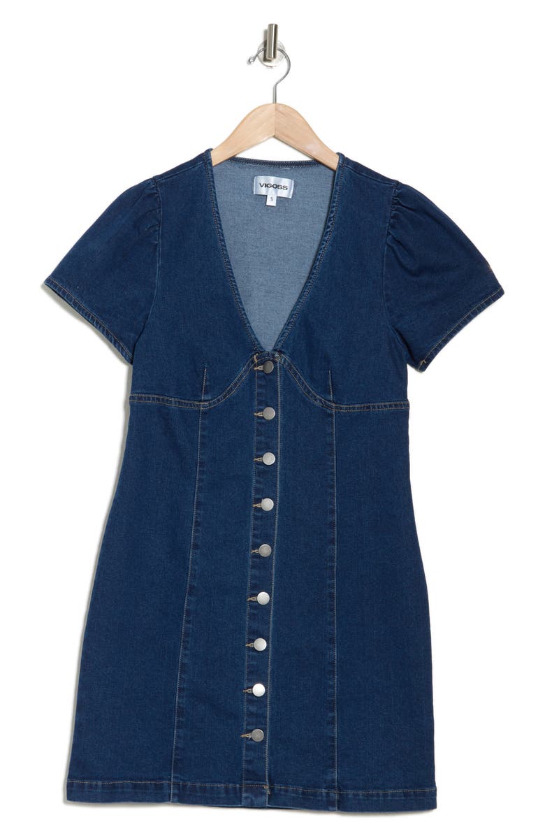 Vigoss Short Sleeve Button-Front Denim Dress, Alternate, color, 