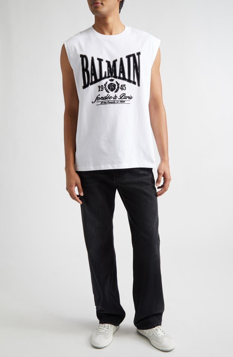 Balmain 1945 Logo Graphic Muscle Tee, Alternate, color, Gab Blk/ White