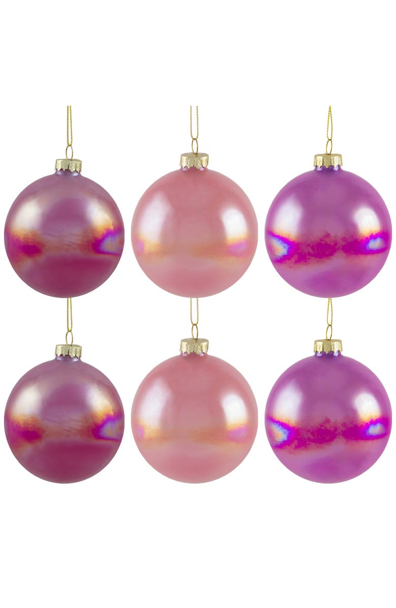 Northlight Shiny Glass Ball Christmas Ornaments - 3" (80mm) - Pink, Purple and Peach  - 6ct, Main, color, Multi