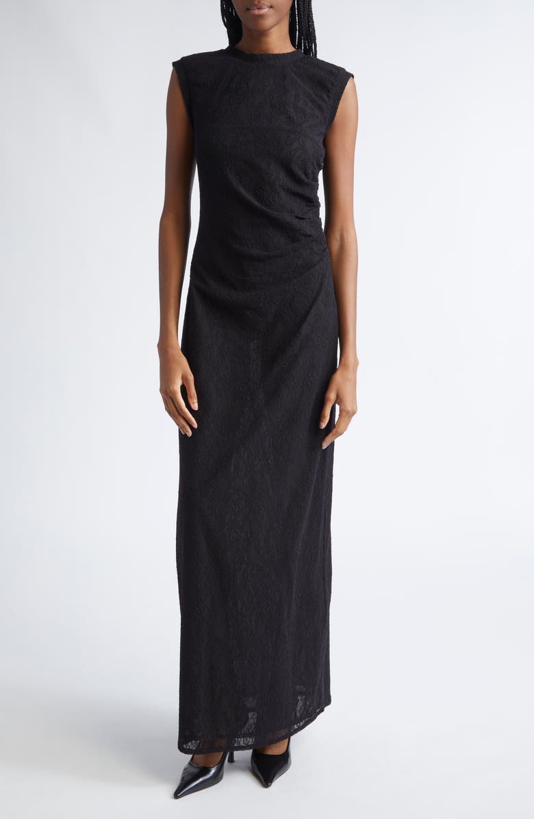 Stella McCartney Crewneck Sleeveless Lace Maxi Dress, Main, color, Black