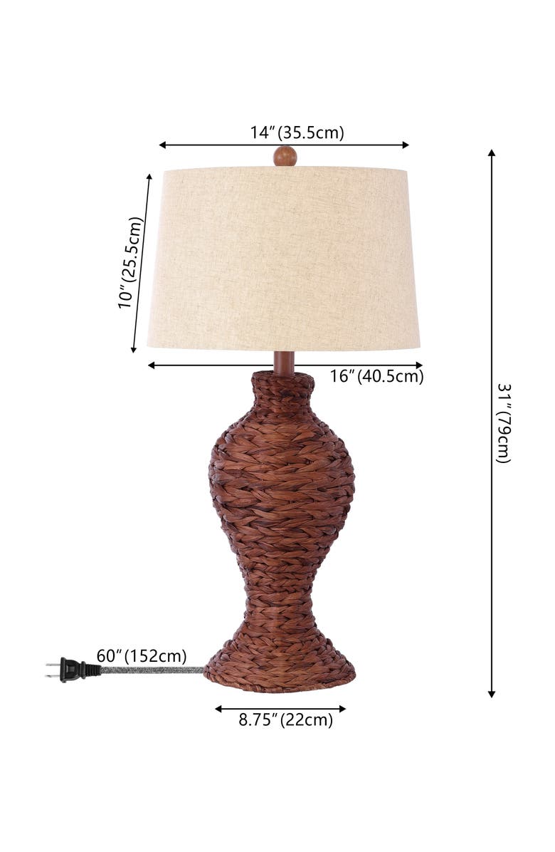 JONATHAN Y Elicia 31" 1-Light Coastal Cottage Water Hyacinth Weave LED Table Lamp, Alternate, color, Dark Brown