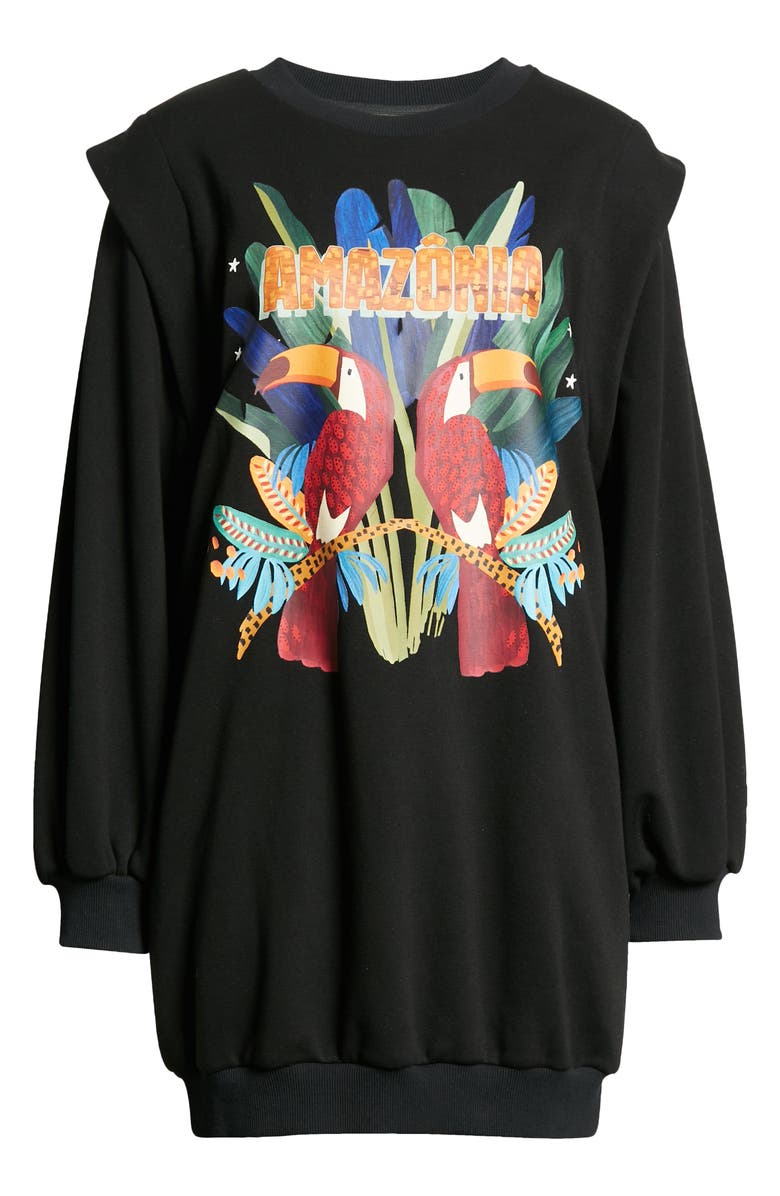 FARM Rio Amazonia Toucans Long Sleeve Graphic Sweater Dress, Alternate, color, 
