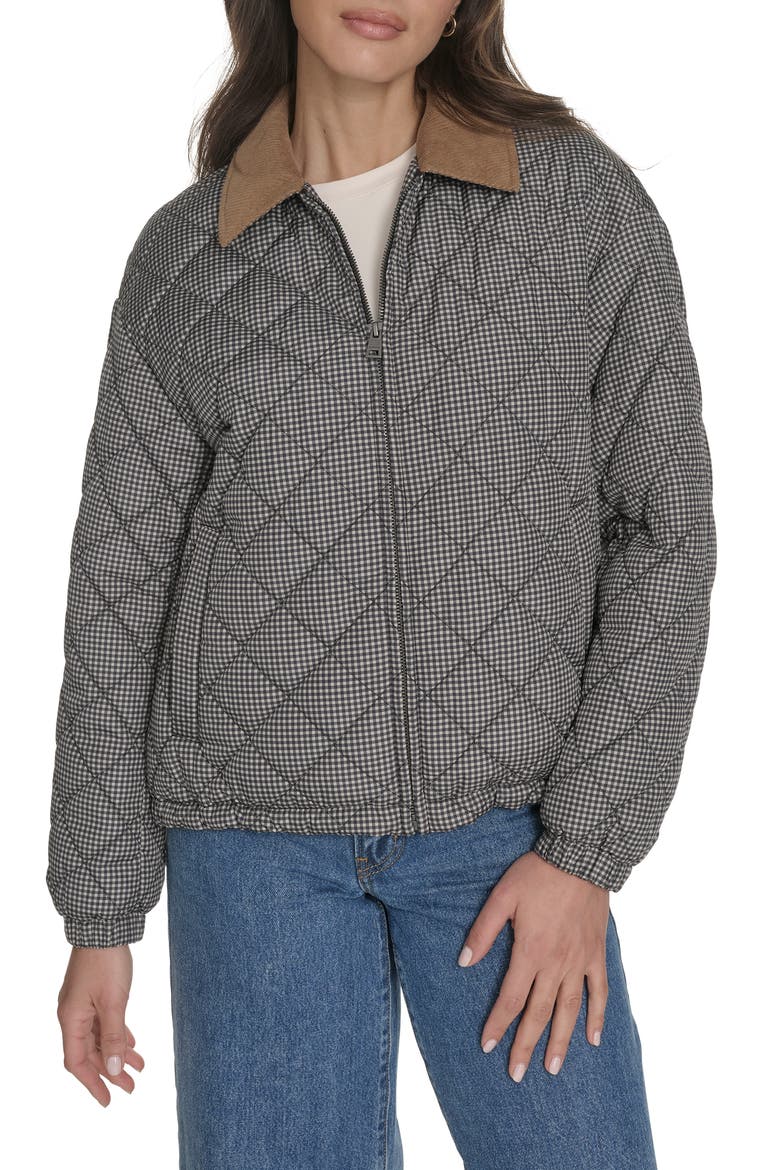 Diamond Quilted Jacket, Main, color, BLACK/ WHITE GINGHAM