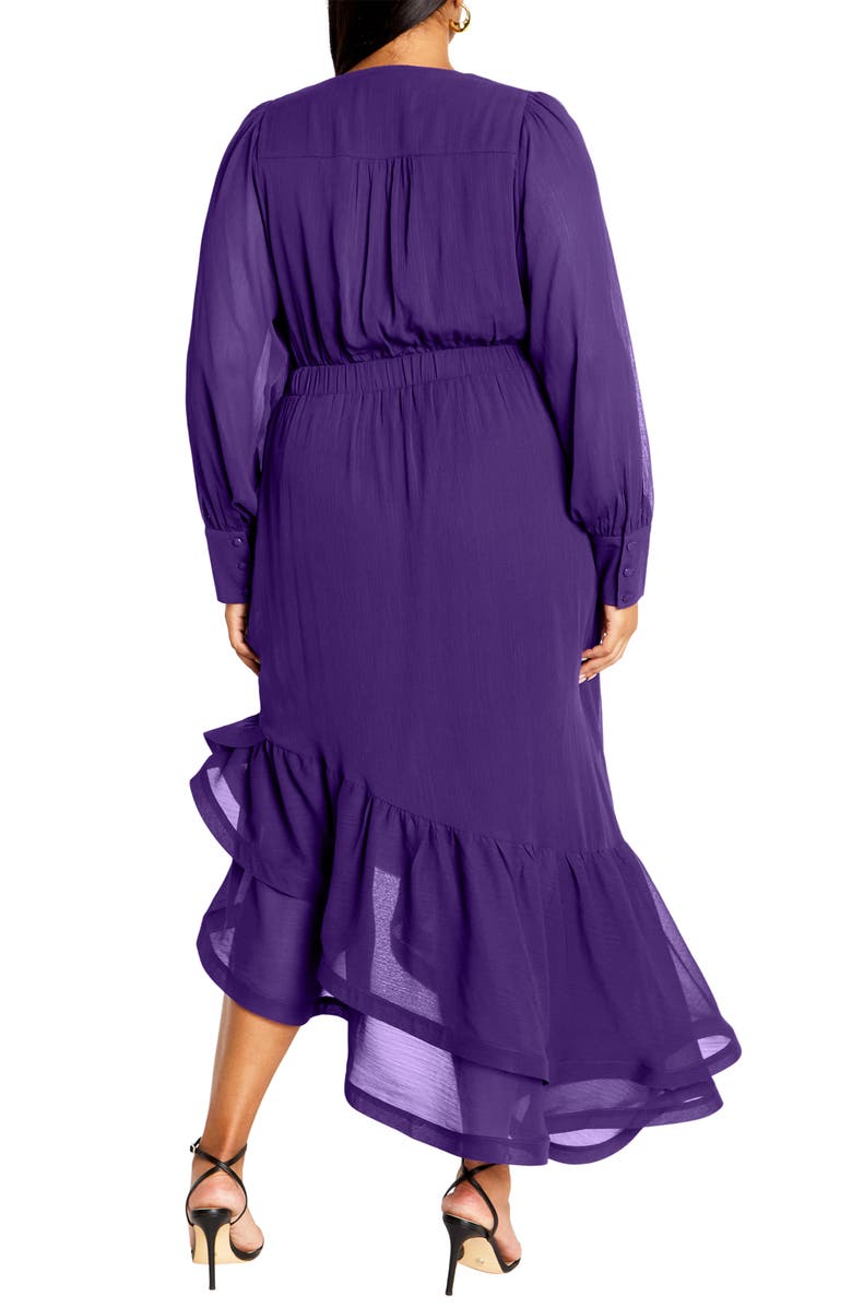 City Chic Antoinette Long Sleeve Asymmetric Midi Dress, Alternate, color, Royal Purple