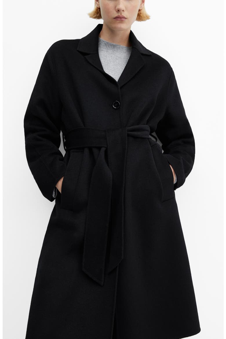 Belted Wool Blend Coat, Main, color, BLACK